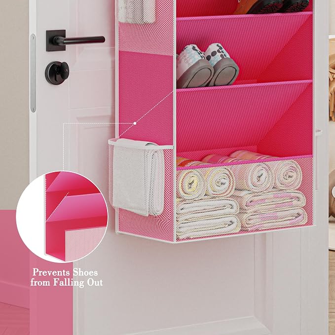 Shoe Storage, Over the Door Shoe Organizer, Hanging Closet Shoe Storage with Large Deep Pockets, Fits 16–24 Pairs of Sneakers, Sandals, Boots, Pink