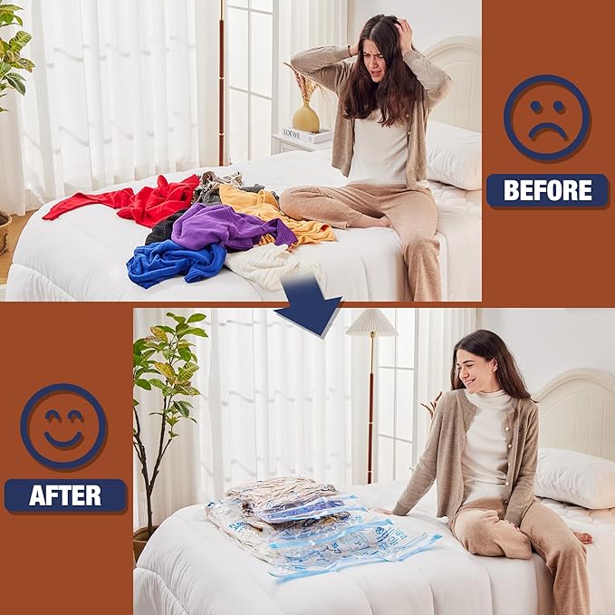 12 Jumbo Vacuum Storage Bags for Bedding, Vacuum Seal Bags for Clothing | Extra Large XL, Airtight Triple Seal, Save 80% Space, Hand Pump, Work with Vacuum, Double Zip, Reusable, Easy to Use