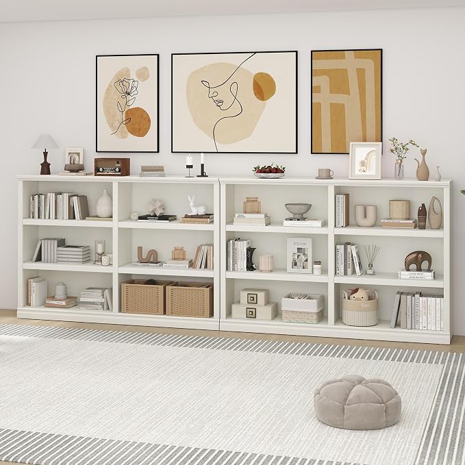 64" W Double Wide Open Shelf Bookcase, 3 Tiers 6 Storage Cube Book Shelf | Horizontal bookshelf, Display Cabinet Organizer Indoor Furniture, Home Library Office, White Adjustable Shelf