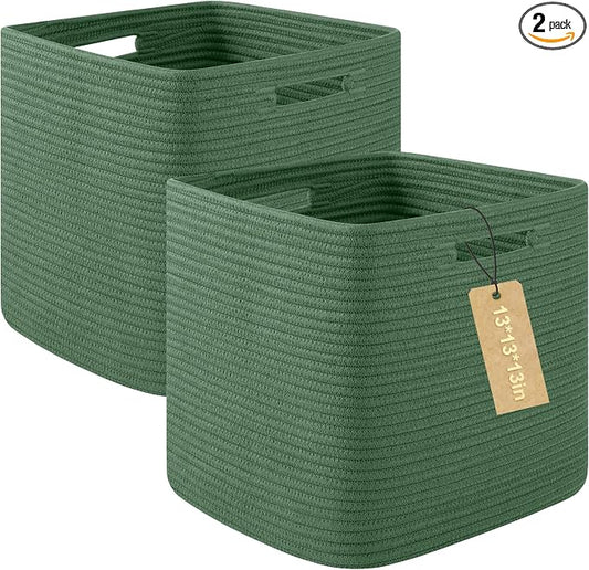 OIAHOMY Storage Cubes, 13 Inch Cube Storage Organizer, Collapsible Storage Bins, Baskets for Organizing, Storage Bins for Shelves-Green, 2-PACK
