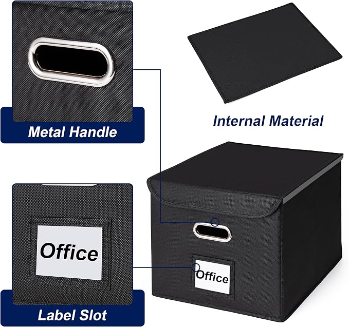 CADONO File Organizer Box with Lid (Navy Blue, 14.9 x 12.59 x 10.8 inch) | Large Hanging File Folder Organizer with Plastic Slide, Collapsible Portable Filing Storage Boxes for Office/Decor/Home