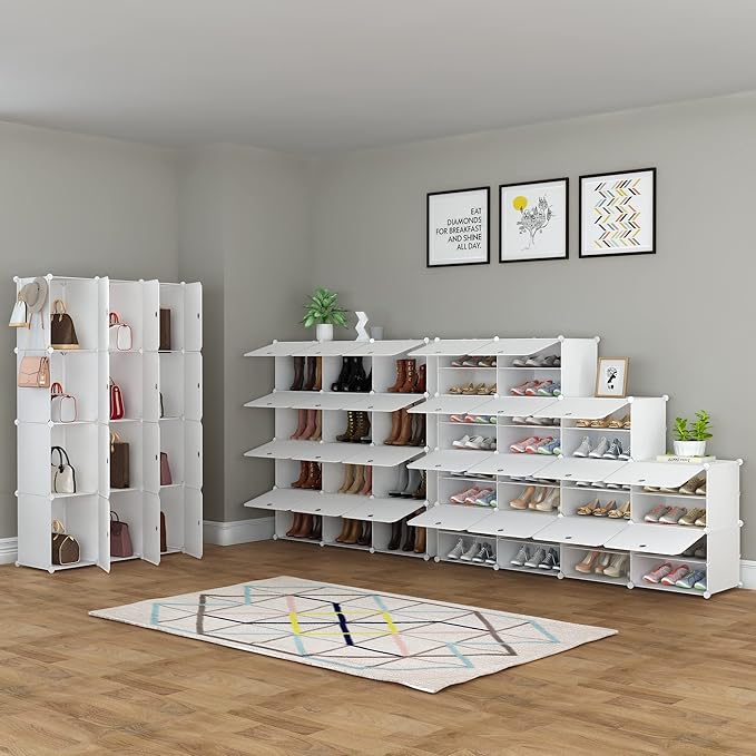 HOMIDEC Shoe Rack Organizer 48 Pair Modular Shoe Storage Cabinet for Closet | PP Plastic, Sturdy Steel Frame, Waterproof, Dustproof, Easy Clean, Shoe Shelves for Closet Garage Hallway Bedroom Entryway