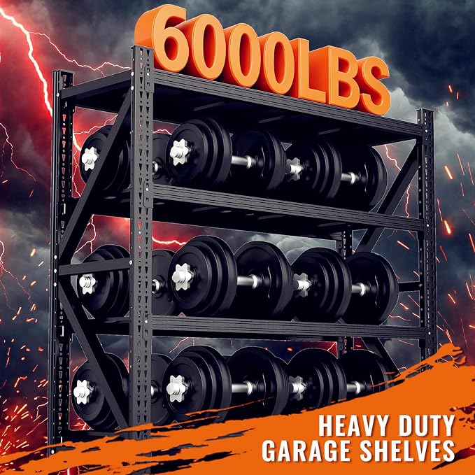 6000LBS 4 Tier Garage Storage Shelves, Heavy Duty Adjustable Storage Rack for Warehouse, Basement, Shop and Office, Commercial-Grade Steel Organizer, 75" W x 24" D x 69" H