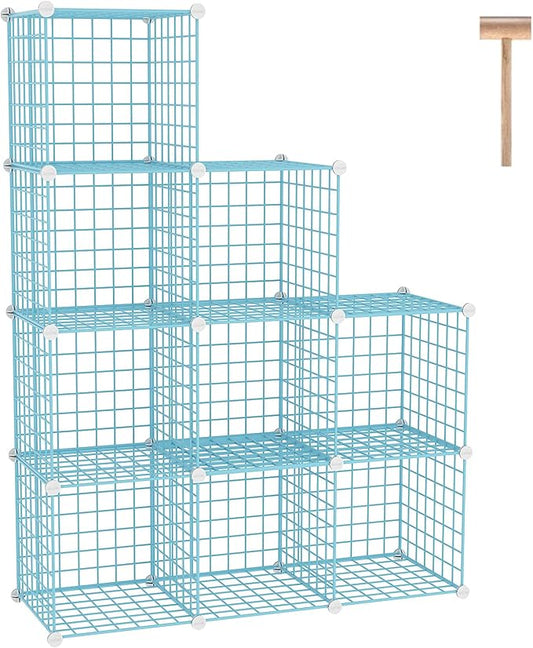 C&AHOME Wire Cube Storage, 9 - Cube Organizer Metal C Grids, Shelves, Blue | Modular Shelves Units, Closet Organizer, Storage Bins Shelving, Ideal for Home, Office, Living Room