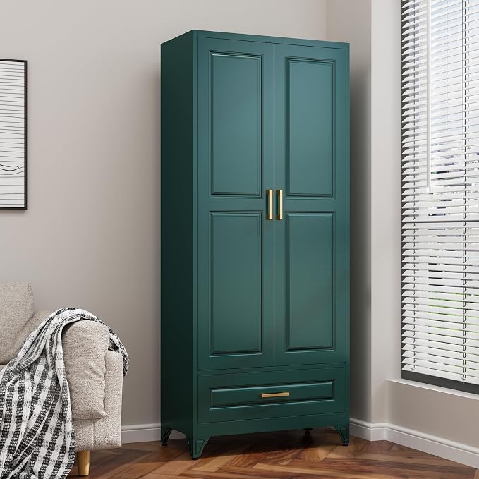 IMELESS Pieces 75" Tall Metal Storage Cabinet with Drawers & Doors,Green | Freestanding Steel Kitchen Pantry Cabinet, 3 Adjustable Shelves (180 Lbs Load), Tall Cabinets for Home, Office and Garage