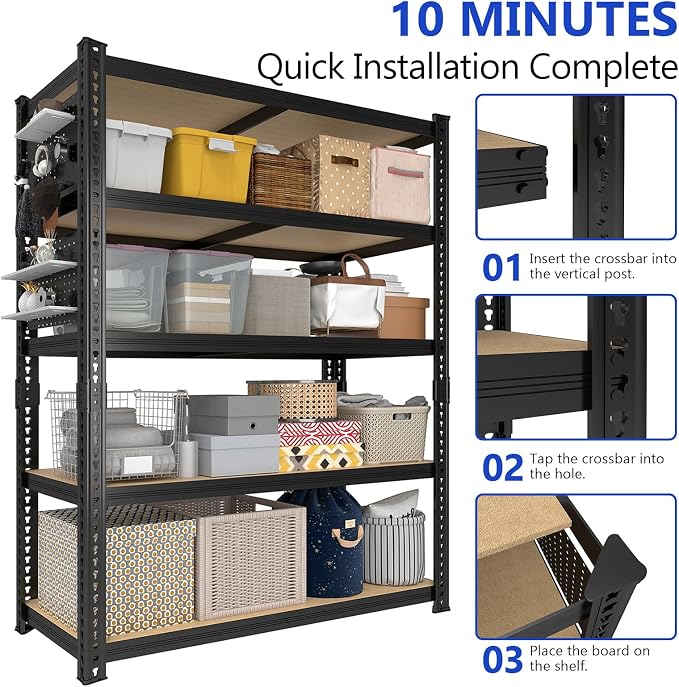 40''W Garage Storage Shelves, Storage Racks Shelving Units, Storage Shelves Heavy Duty, Adjustable Metal Shelves with 2 Pegboards for Basement, Warehouse, Pantry, Kitchen, 2200 LBS