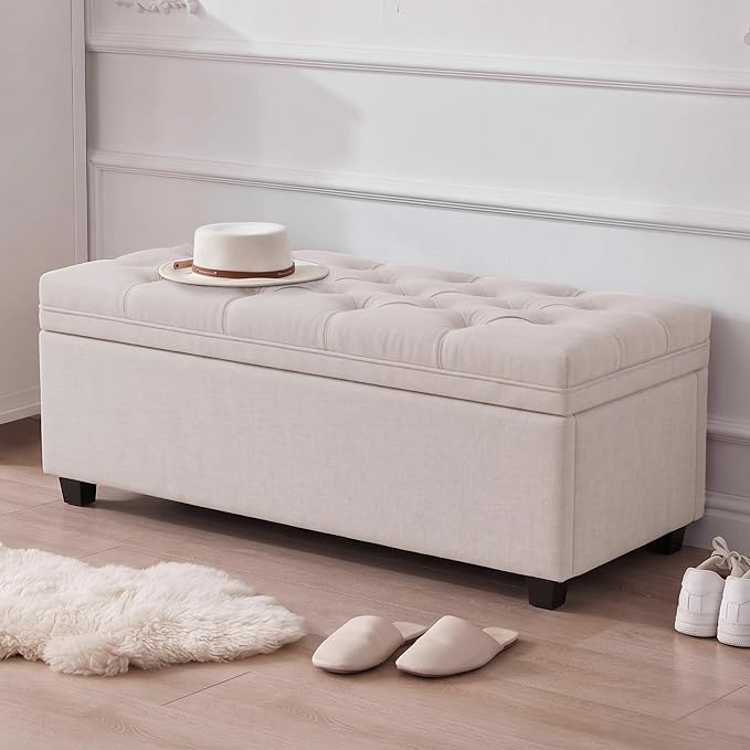 Mangodan 43 Inch Storage Ottoman, Tufted Ottoman with Storage | End of Bed Ottomans for Living Room, Bedroom, Modern Entryway Benchs