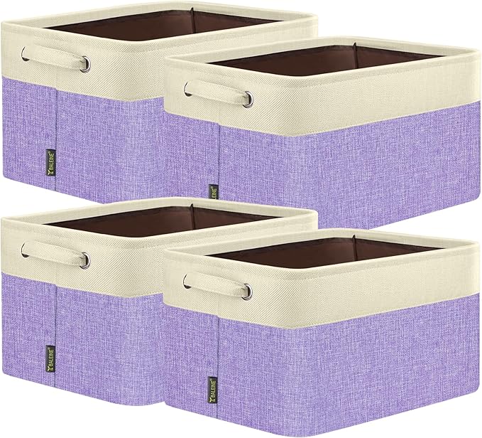 BALEINE 4 Pack Fabric Closet Storage Bins for Shelves, Linen Closet Organizers and Storage, Decorative Baskets for Organizing, Shelf, Clothes, Home, Office (Lavender, 15''x11''x9.5'')