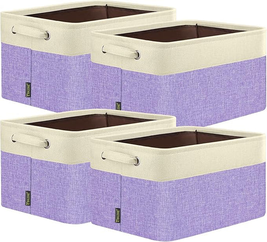 BALEINE 4 Pack Fabric Closet Storage Bins for Shelves, Linen Closet Organizers and Storage, Decorative Baskets for Organizing, Shelf, Clothes, Home, Office (Lavender, 15''x11''x9.5'')