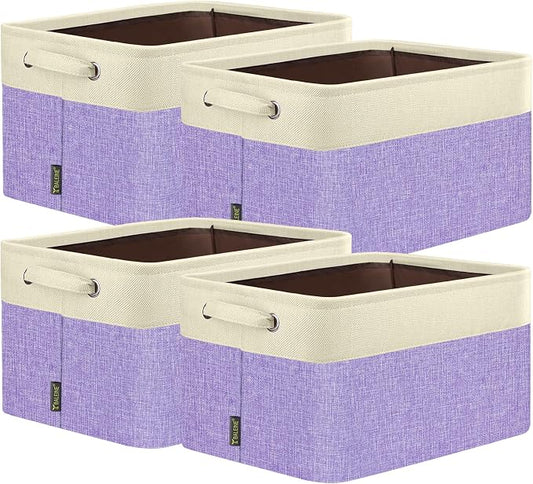 BALEINE 4 Pack Fabric Closet Storage Bins for Shelves, Linen Closet Organizers and Storage, Decorative Baskets for Organizing, Shelf, Clothes, Home, Office (Lavender, 12"x8"x8")