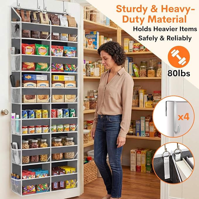 Over the Door Organizer 6 Tiers, Extra Large Behind Door Storage of 12 Compartments, 80 lbs Weight Capacity Hanging Storage Organizer with Clear Window Kids Toys, Shoes, Diapers, Room storage