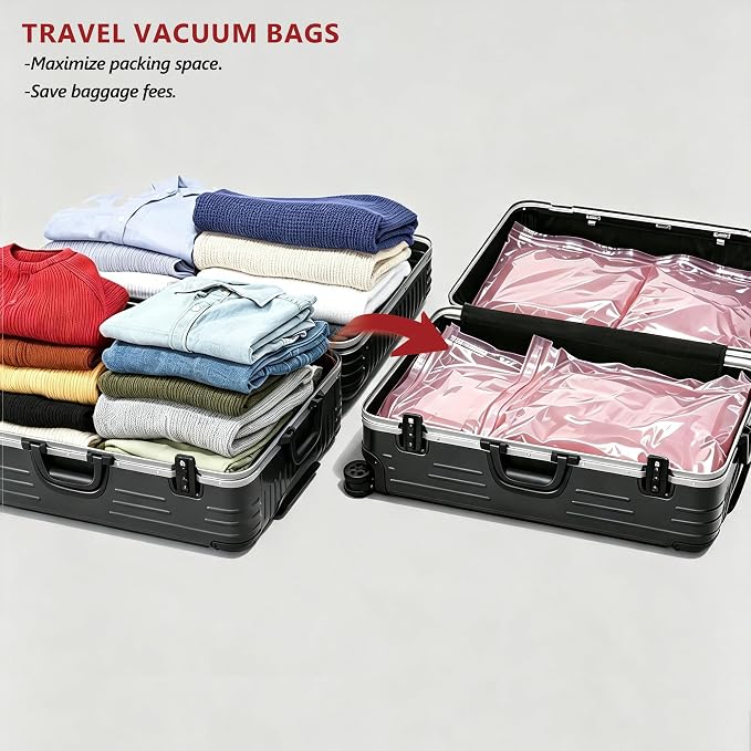Travel Vacuum Bags for Clothing with Rechargeable Pump 27 Combo, Pink | Compression Packing Cubes Organizer Storage for Luggage Suitcase, Space Saver Seal Bags for Vacation Cruise