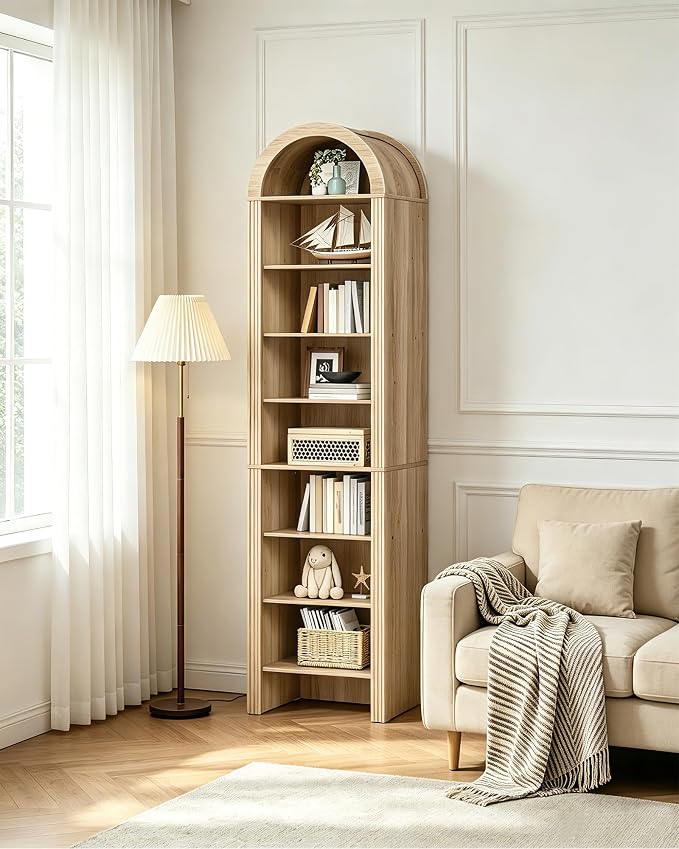 71" Tall Arched Shoe Cabinet, 8-Tier Shoe Storage Cabinet, Shoe Rack with 3 Adjustable Shelves, Freestanding Shoe Organizer for Entryway, Foyer, Hallway, and Living Room, Natural MSC04NL
