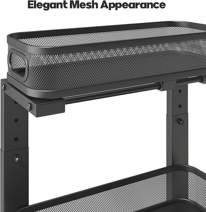 2 Pack 15.7IN-Depth Under Sink Organizer With Smooth Cylindrical Rail,2-Tier Pull Out Multi-Purpose Cabinet Storage for Bathroom&Kitchen,Height Adjustable,Rust-resistant Coating-Black