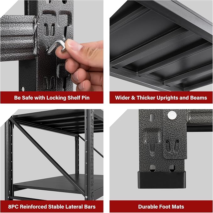 Set of 2 48" Wide Heavy Duty Garage Shelving Units,3000LBS 24 Deep Storage Shelves,Metal Garage Shelves,Large Storage Rack,Steel Shelf,Industrial Shelving for Shop,Warehouse,48" W x 24" D x 70" H