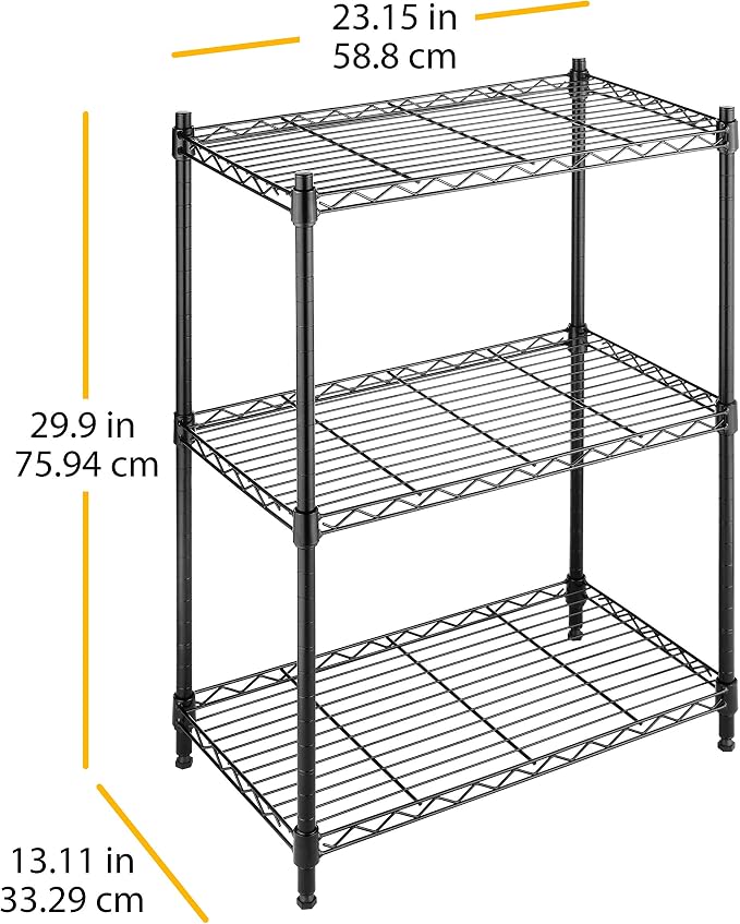 Whitmor 3-Wire Shelving Unit, Metal Storage Shelves, Easy Assembly Home Organizer for Pantry, Kitchen, Garage, Plant