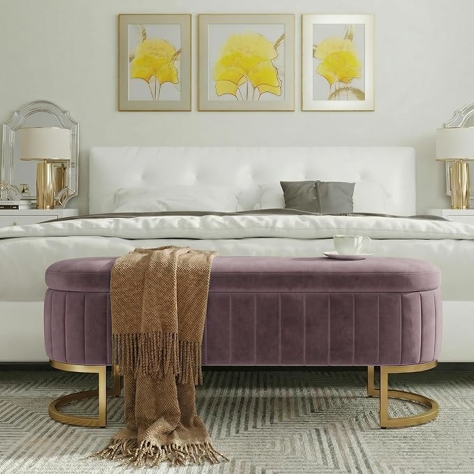 65" Velvet Storage Ottoman Bench End of Bed for Bedroom Entryway Purple