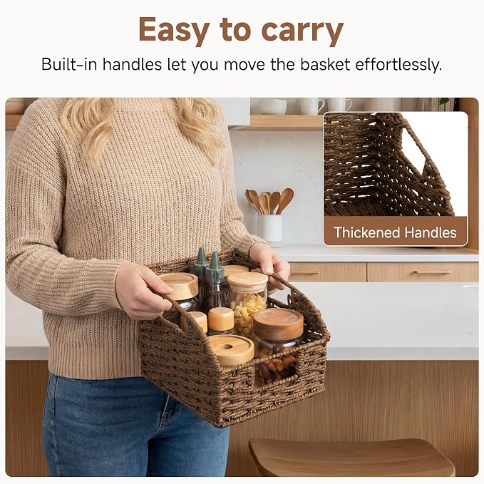 StorageWorks,Wicker Baskets for Organizing,Brown Baskets for Storage,2-Pack | Round Paper Rope Pantry Organizers and Storage,Handwoven Wicker Storage Baskets for Shelves,Brown Baskets,Brown Wicker Basket