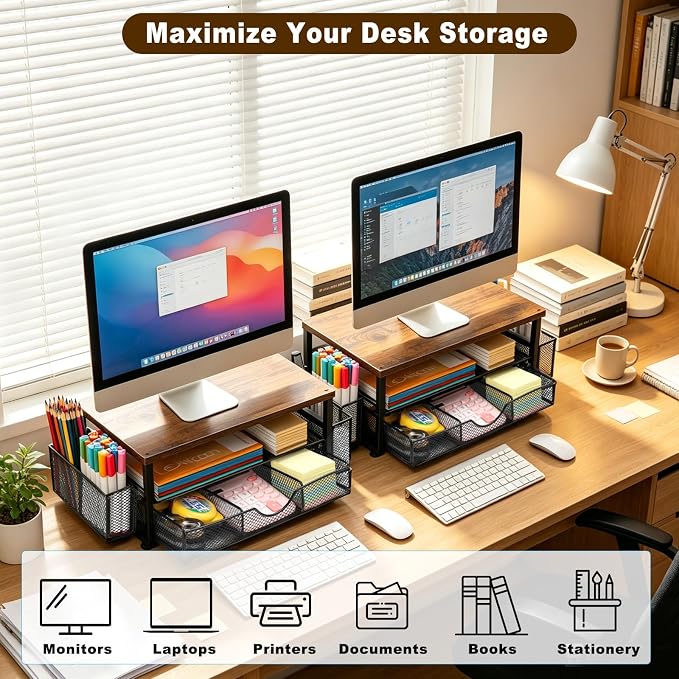 Office Desk Accessories, Monitor Riser Computer Stand, Storage Desk Shelf for Desktop Organizing
