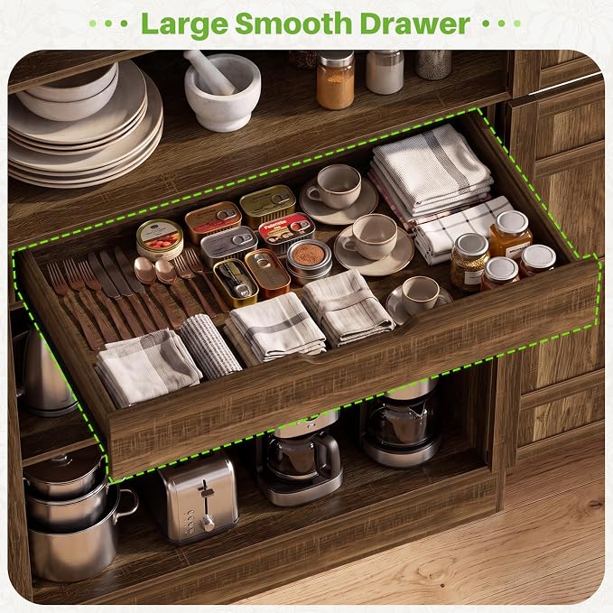 Unikito 71" Tall Kitchen Pantry Storage Cabinet with Built-in Drawer | 31.5" Wide Wood Farmhouse Storage Cabinet with Barn Doors and 3 Shelves, for Home Kitchen,Dining/Living/Laundry/Room