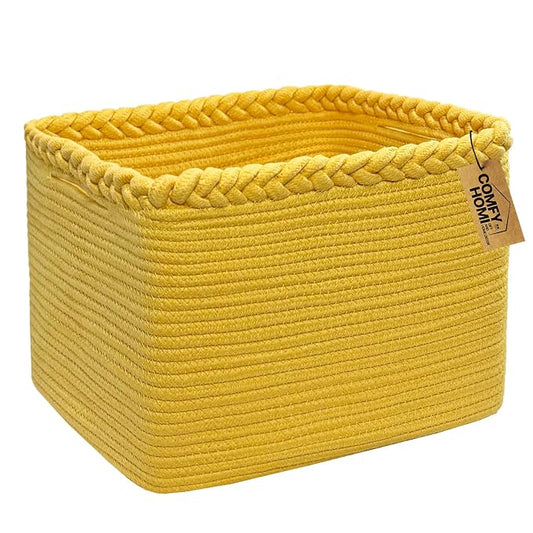 COMFY-HOMI Cotton Rope Woven Basket with Handles for Shelves,Toys,Book, Cloth Storage Baskets Bin for Organizing- 1 PCSToy Decorative Organizer for Living Room, Bathroom