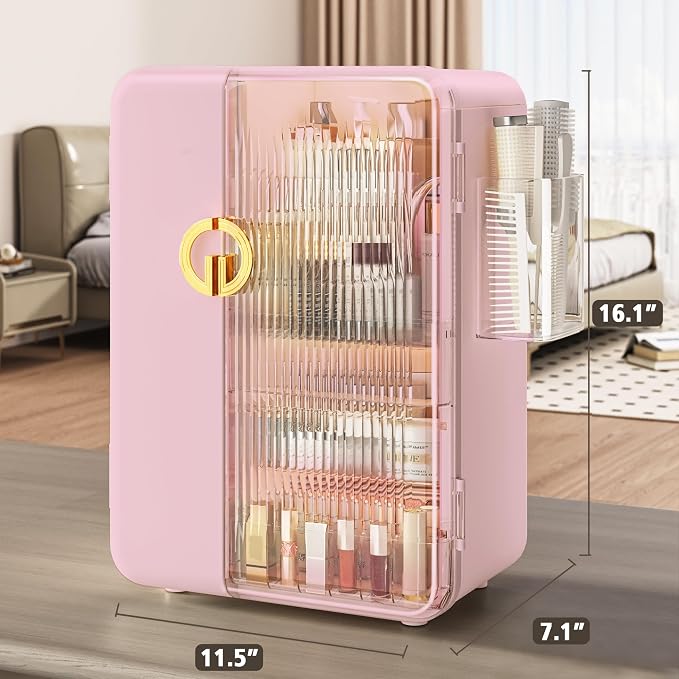 Makeup Organizer for Vanity, Large Capacity Skincare Organizers and Storage with Drawers, Dustproof Cosmetic Display Case for Bathroom Countertop, Trendy Teen Girl Gifts, Pink