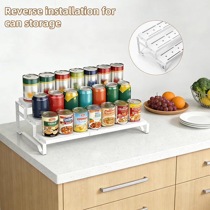 Expandable Spice Rack Organizer for Cabinet 3 Tier Spicy Shelf White 1Pack | Adjustable Length 13"-21", Easy to See Labels, Sturdy Metal, Slip-Resistant Guardrails for Jars, Cabinet & Countertop Storage