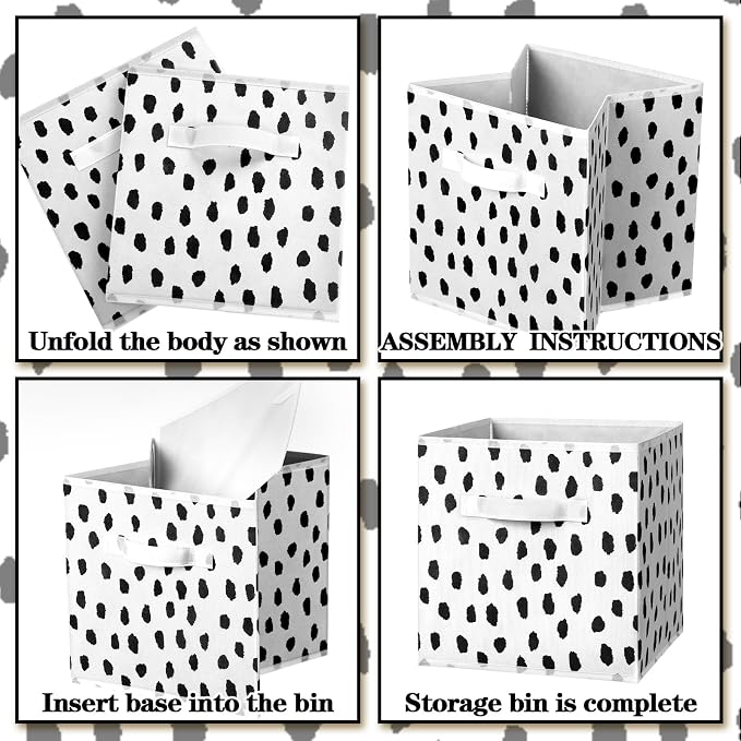 6 Pcs 11 Inch Fabric Storage Cube Bin Foldable Woven Storage Cubes for Classroom Basket Bin Classroom Organizer with Handle Decor for Organizing Clothes, Toys, Books, Shelves(Polka Dots)