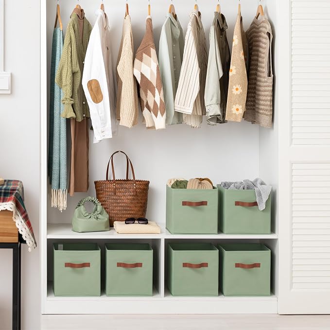 GRANNY SAYS 11 Inch Cube Storage Bins, Collapsible Fabric Storage Cubes with Handle, Closet Baskets for Organization, Storage Cubes for Shelves, Closet, Sage Green, 6-Pack