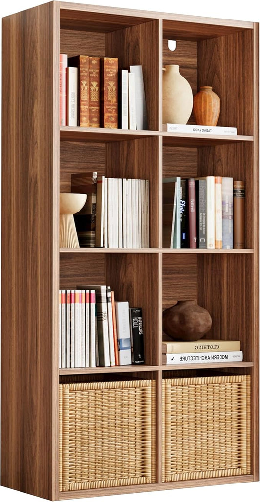 IRONCK 8-Cube Storage Organizer, Reversible Cube Bookshelf, Oak Brown | 8-cube reversible shelf organizer. Bookshelf or TV stand. Extra-thick frame, FSC certified. Anti-tip.