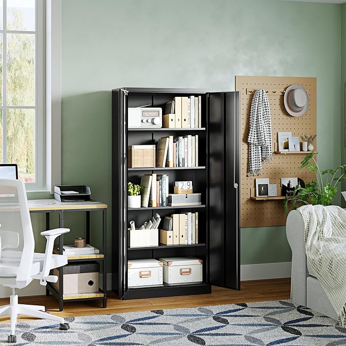 Letaya Metal Garage Storage Cabinets with Lock Door and Adjustable Shelves, Steel Tool Cabinets for Home,Office,Warehouse Organisieren (Black)
