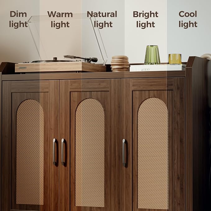 Rattan Shoe Storage Cabinet, Farmhouse Shoe Cabinets Storage for Entryway, Boho Wooden Shoe Rack with 3 Doors for Entryway, Hallway (Walnut, 3 Door)