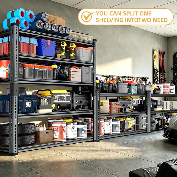 Garage Storage Shelves 36" W x 16" D x 72" H, 2500 LBS Heavy Duty Shelving Unit 5-Tier Adjustable, Extra Wide Boltless Metal Storage Rack for Garage Warehouse Basement