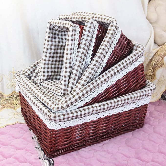 rismart Handmade Wicker Storage Baskets Woven Decorative Organizing Bins for Bedroom Bathroom Shelf Coffee