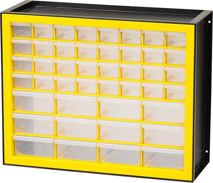 IRIS Plastic Hardware Storage Drawer, 44 Drawer Parts Cabinet - Yellow | Wall-mountable, Stackable, Building Bricks, Screws, Nuts & Bolts, Hardware, Garage Tool Storage