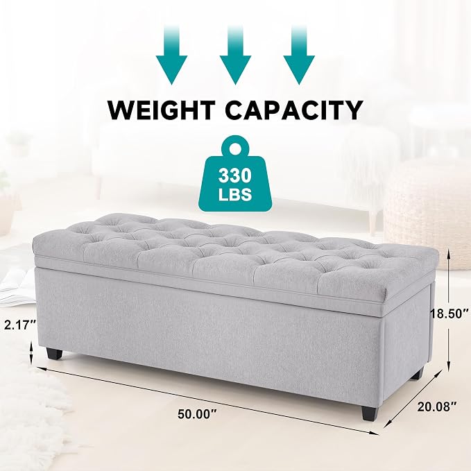 Mangodan 50 Inch Large Storage Ottoman, Tufted Ottoman with Storage | End of Bed Ottomans for Living Room, Bedroom, Modern Entryway Benchs