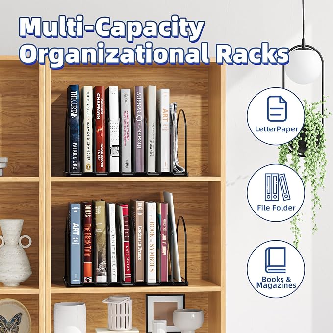Simple Trending Desk File Sorter Organizer, 9 Section File Rack, Black | Metal Vertical File Folder Holder Stand, Paper Document Magazine Book Album Letter, Home Office, 13.25"D x 8.25"W x 7.5"H