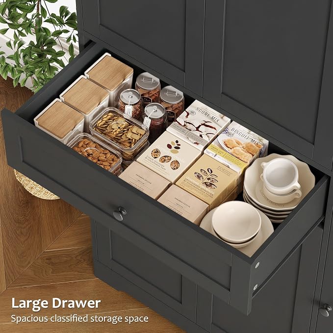 HOSTACK 68" Tall Kitchen Pantry Storage Cabinet with Doors & Shelves, Black | Large Pantry Cabinet with Door Rack, Freestanding Kitchen Storage Cabinet with Drawer, Food Pantry for Dining Living room