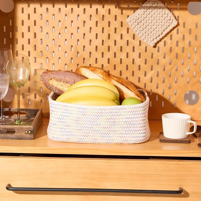 MiniArk Small Storage Baskets for Organizing | Closet Organizer Bins | Shelf Toy Basket | Woven Rope Baskets | Cube Decorative Box | Shallow Basket | 11.5x7.5x4.7” | 4 Packs Rainbow