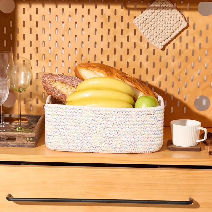 MiniArk Small Storage Baskets for Organizing | Closet Organizer Bins | Shelf Toy Basket | Woven Rope Baskets | Cube Decorative Box | Shallow Basket | 13x8.5x5.1” | 4 Packs Rainbow