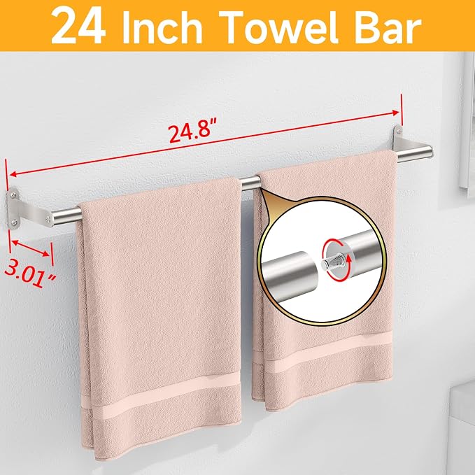 MKO Towel Bar for Bathroom Wall, 24 Inch Towel Rod Rack, Brushed Nickel | Heavy Duty Stainless Steel, Towel Racks for Bathroom, Wall Mounted, Hand Towel Holder