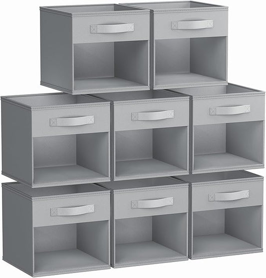 DIMJ Storage Cubes, 8 Pack Cube Organizer Storage Bins, Foldable Storage Cubes with Window, Closet Storage Bins with Handle, 10.6 x 10.6 inch for Clothes, Toys, Books