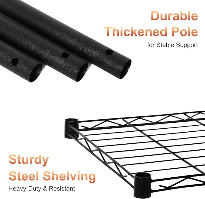 Whitmor 5 Tier Storage Shelves, Heavy Duty Metal Shelving, 400 lbs Capacity per Shelf, 2000 lbs Total, Easy Assembly for Kitchen, Garage, Plant, 18" L x 12" W x 50" H, Black