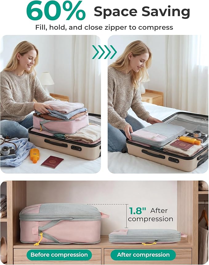 BAGSMART Compression Packing Cubes for Travel Essentials | 14 Set /6 Set /4 Set/2 Set, Lightweight, Durable