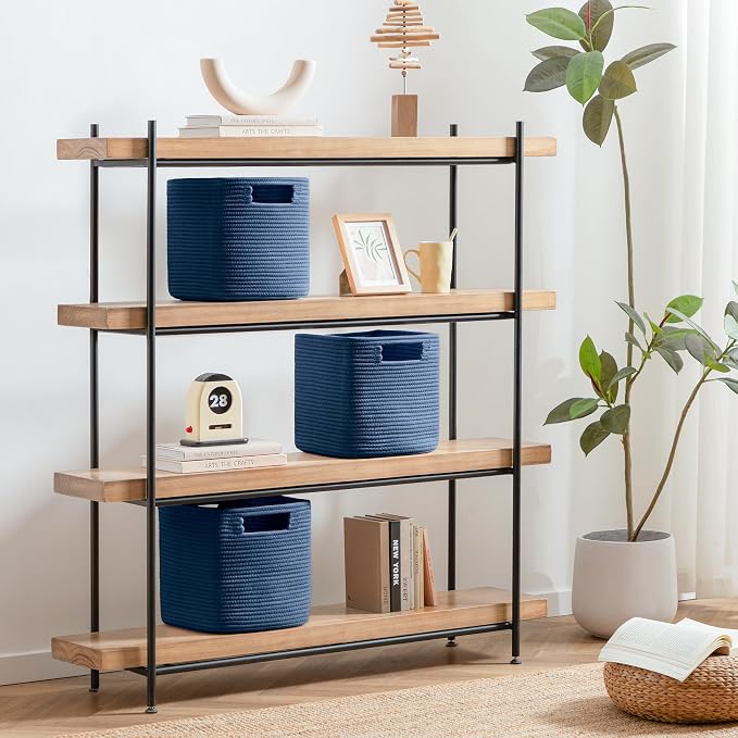 UBBCARE Set of 4 Storage Bins - 13 X 13 X 13 In, Cotton Rope Bins for Shelves, Toys, Books, Cube Storage with Handles, Woven Basket for Organizing, Navy Blue