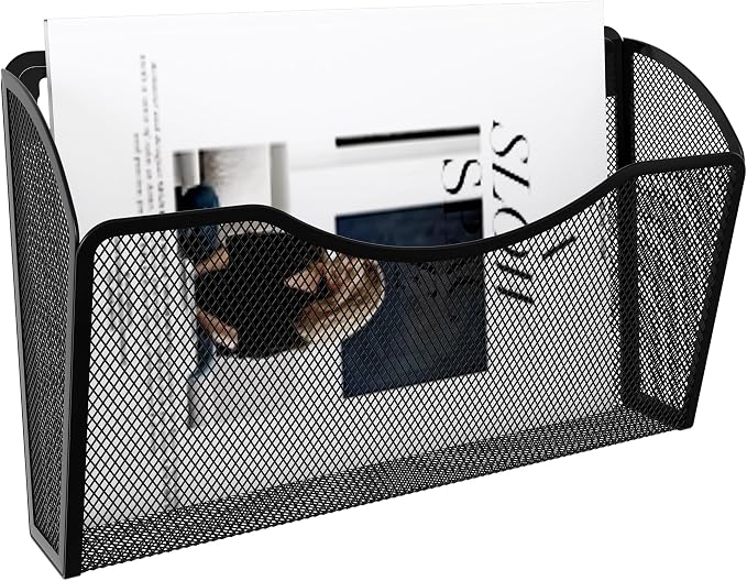 EasyPAG Wall File Organizer, Metal Mesh Hanging File Folder Holder for Letter/A4 Size Folders, Vertical Wall Mount Mail Sorter for Office Paperwork, Classroom, Black