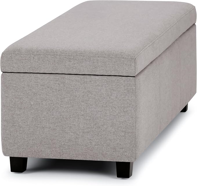 SIMPLIHOME Avalon Storage Ottoman Bench - 48" Wide x 16" High Upholstered Linen Look Fabric Rectangular Lift-Top Ottoman in Cloud Grey, Contemporary Bench for Living Room with High-Density Foam