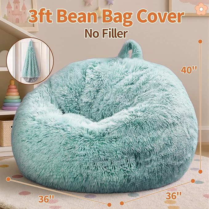 Stuffed Animal Storage Bean Bag Chair Cover, Soft Bean Bag Cover | Fluffy Faux Fur Stuffed Animal Storage Chair, Non-Slip Bottom, Fill with Plush Toys or Blankets, for Adults Teens Kids Girls