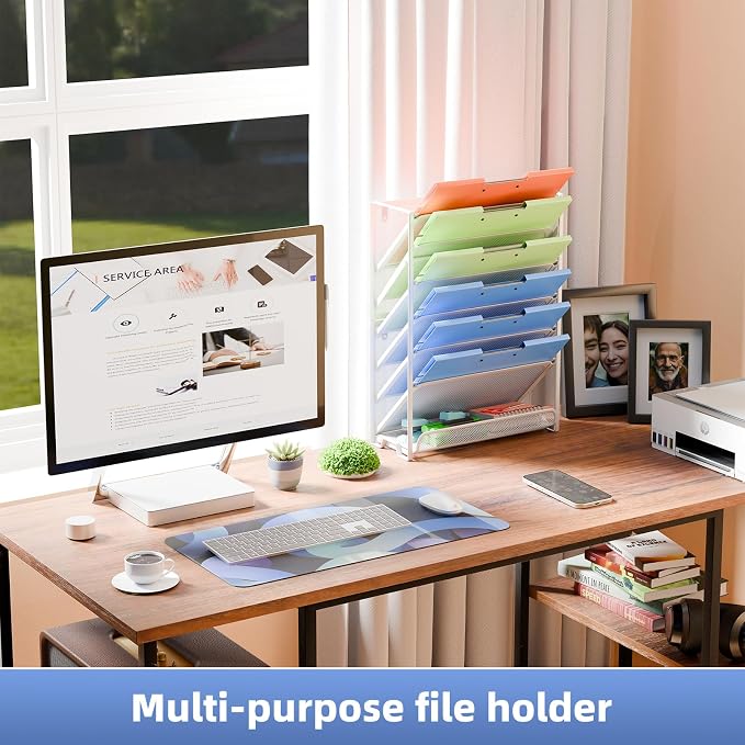 Simple Trending Wall File Organizer, Mesh 7-Tier Vertical Hanging File Holder, Desktop Metal Files Rack for Office and Home, Black