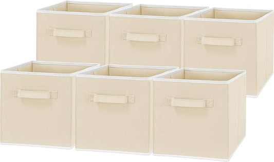 Simple Houseware 11-Inch Foldable Cube Storage Bins, Beige, 6-Pack | Lightweight & Durable Structure Fabric Cubes Organizer for Closet or Shelves